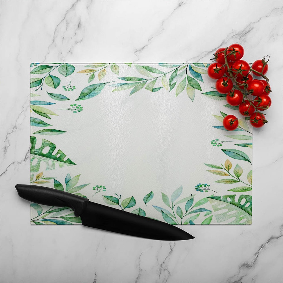 image 1 of Light Botanical Leaves Glass Chopping Board | Multi