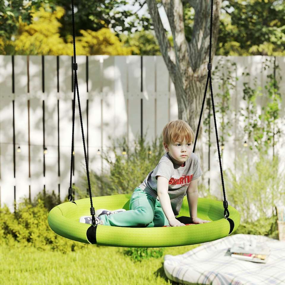 image 1 of AIYAPLAY Nest Swing Set, 100cm Saucer Tree Swing Set for Kids, Green