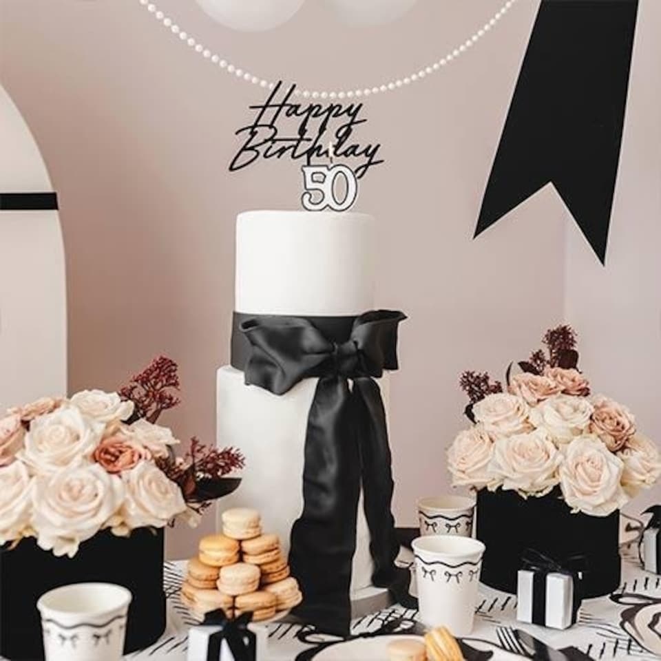 image 1 of Black & White 50th Birthday Elegant Milestone Candle 5.5cm | Black