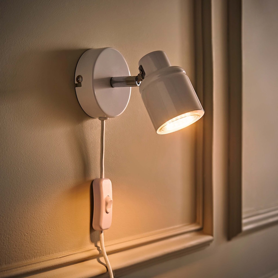 image 1 of ValueLights Benton White IP44 Wall Light With Cable Plug | White