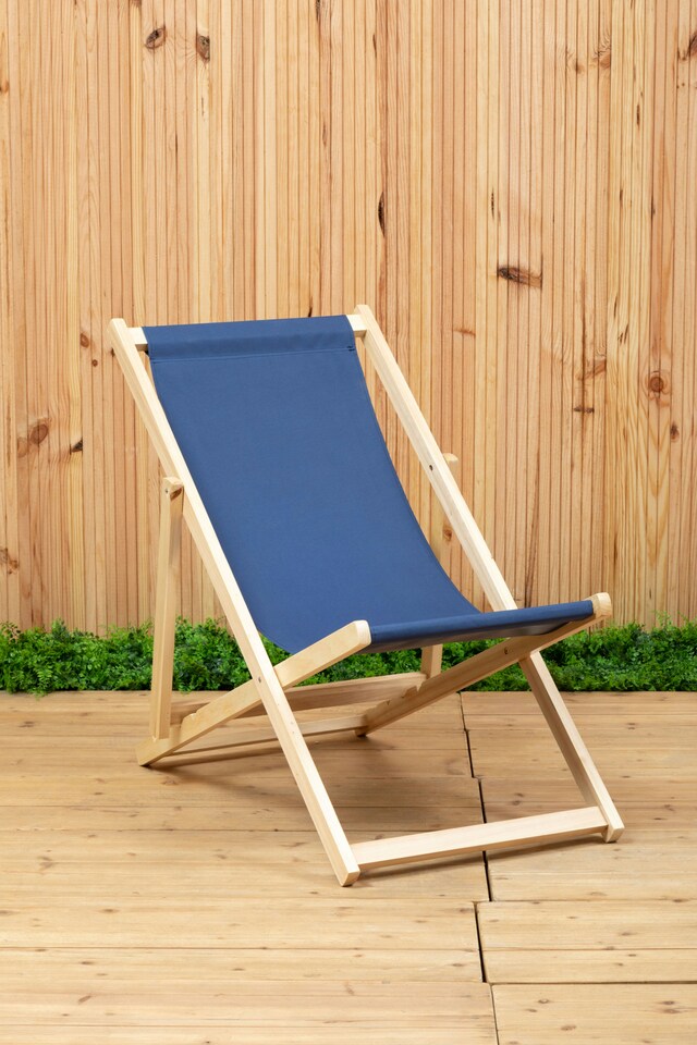 image 1 of Essentials by Premier Blue Deck Chair, Water-resistant Small Outdoor Deck Chair, Built Last Lawn Chair, Foldable Wooden Deck Chair