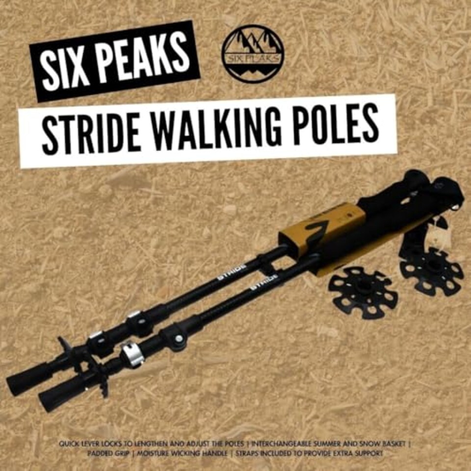 image 1 of Six Peaks Stride Walking Poles, Set Of 2 Adjustable Strong Aluminium Trekking, Hiking Sticks, Quick Lock Telescopic System, Padded Non-Slip Foam Grip, Interchangeable Summer And Snow Baskets