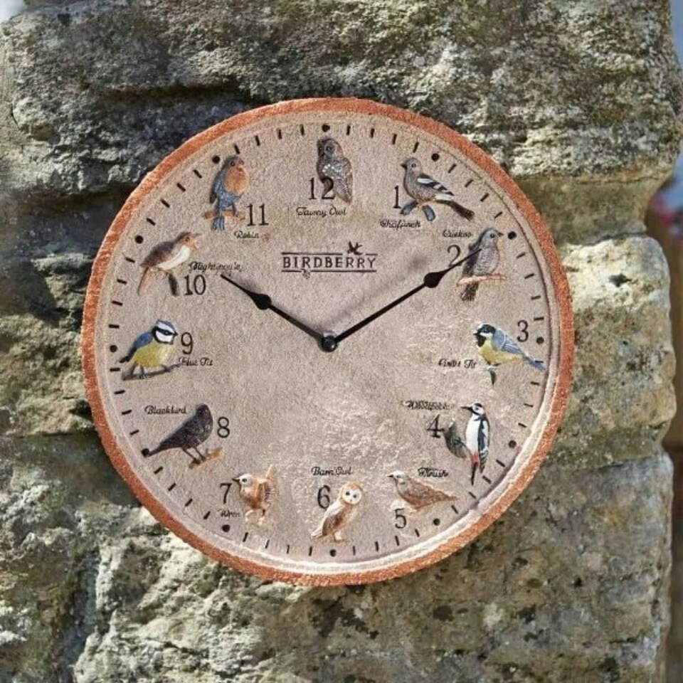 image 1 of Marco Paul 30cm Bird Design Garden Clock and Thermometer | Cream