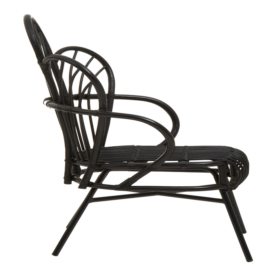 image 1 of Interiors by Premier Black Natural Rattan Back Chair Metal Legs, High Back Rattan Lounge Chair, Outdoor Rattan Chair for Garden