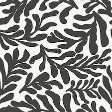 Coral Leaf Wallpaper in Charcoal on White Multi