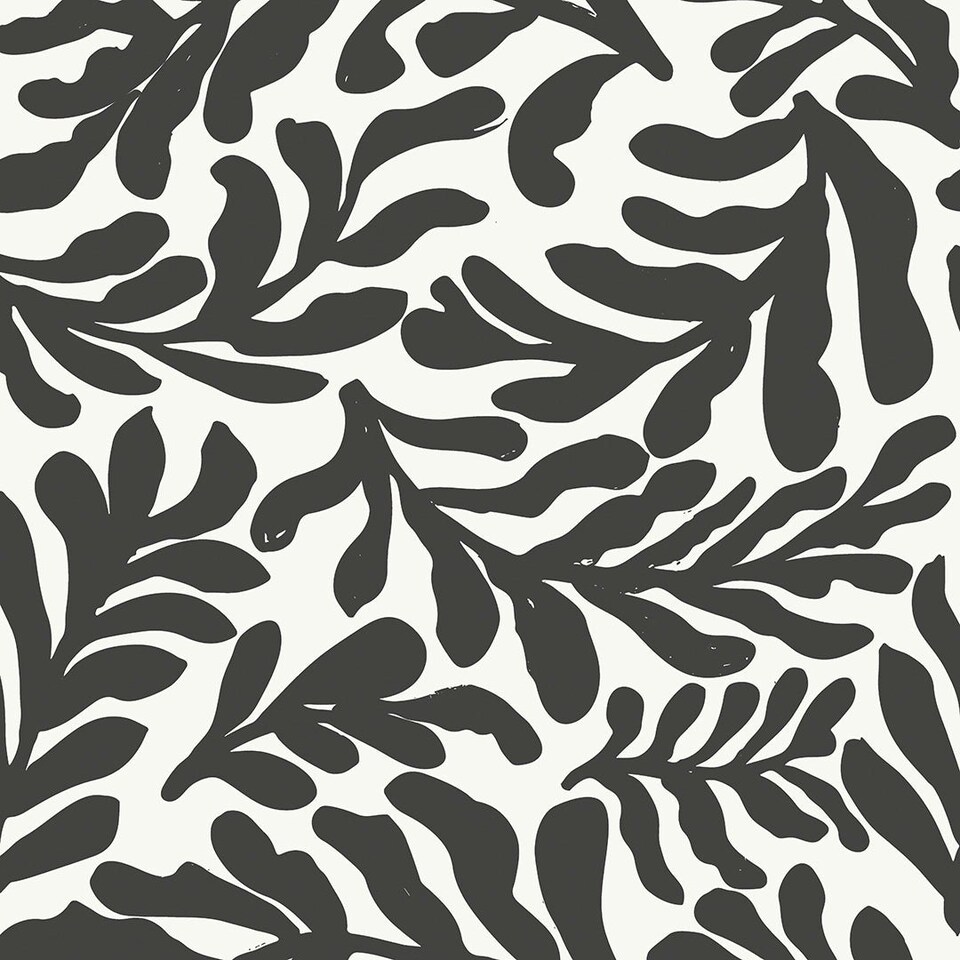image 1 of Coral Leaf Wallpaper in Charcoal on White Multi