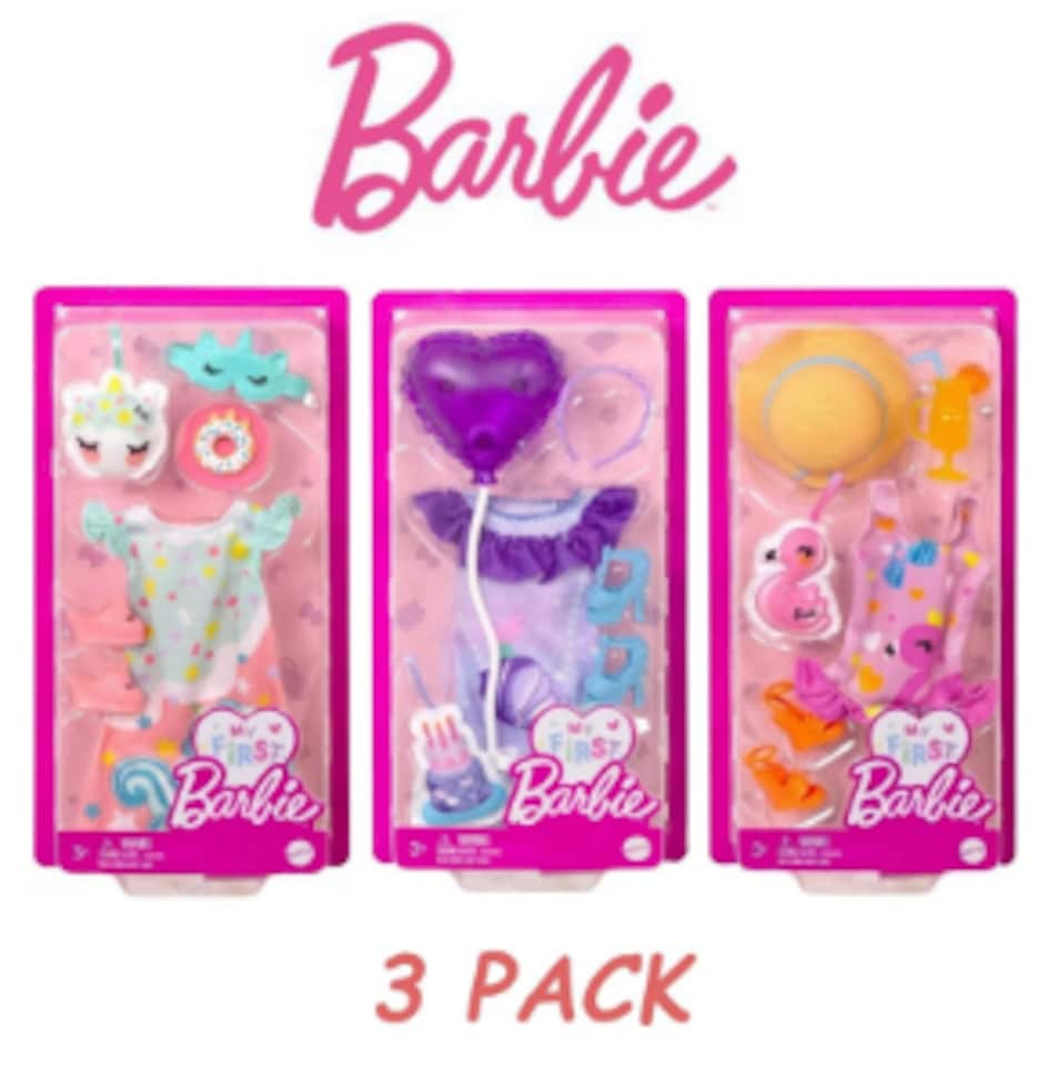 image 1 of Barbie My First Barbie Fashion Clothes , Beach, Bedtime, Birthday- 3 PACK