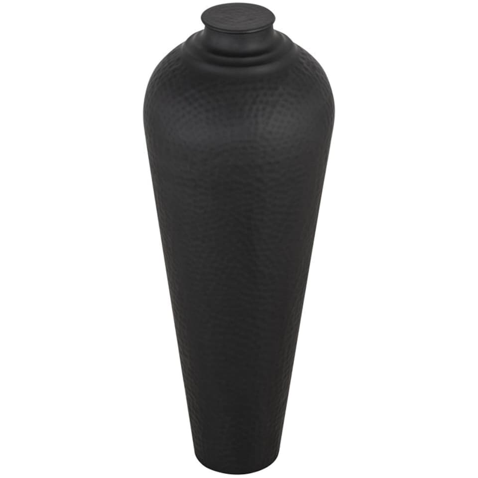 image 1 of Medium Hammered Vase with Lid - Metal - L31 x W31 x H80 cm - Matt Black Finish Black