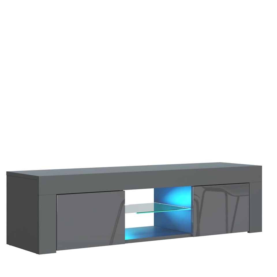 image 1 of TV Unit TV Stand Cabinet Sideboard Grey High Gloss Doors Free LED 130cm