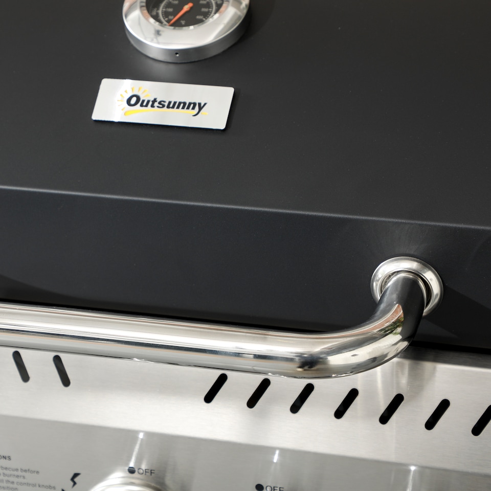 image 1 of Outsunny 3+1 Burner Propane Gas Barbecue Grill with Thermometer, Bottle Opener