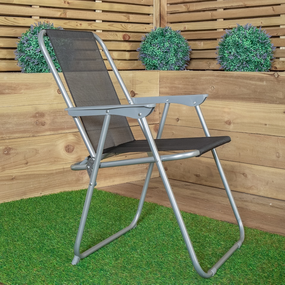 image 1 of 4 x Foldable Garden Chairs Fixed position garden chairs with grey frame and black fabric | Grey | Grey