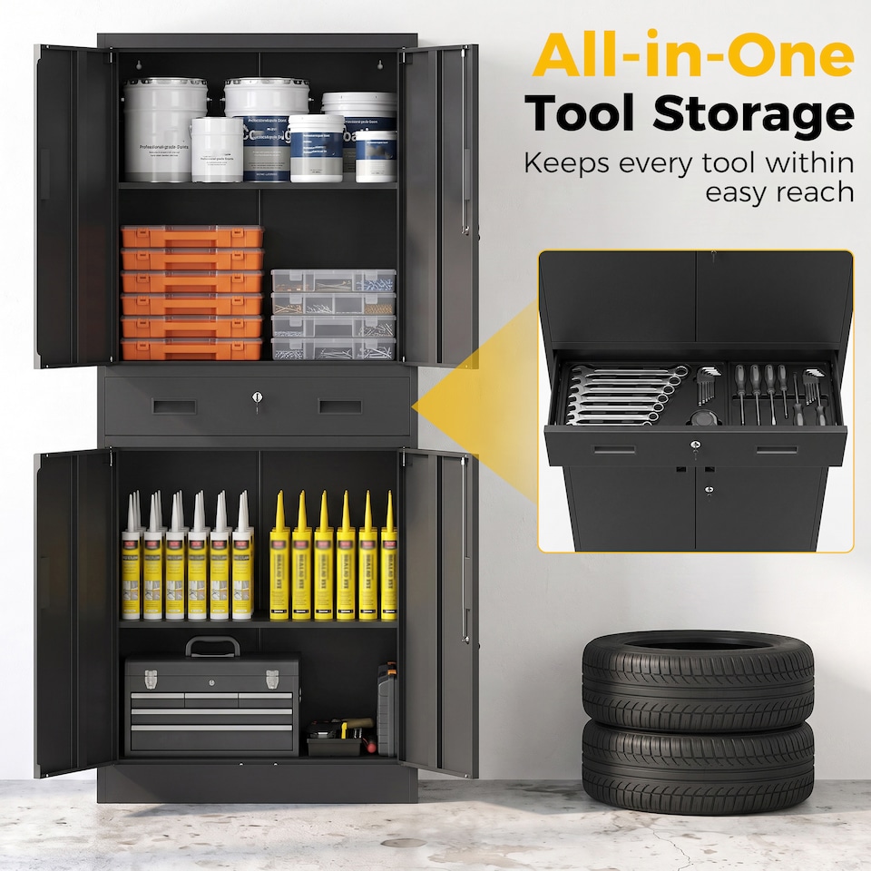 image 1 of HOMCOM 180cm Tall Tool Cabinet, Lockable Metal Storage Cabinet with Drawer