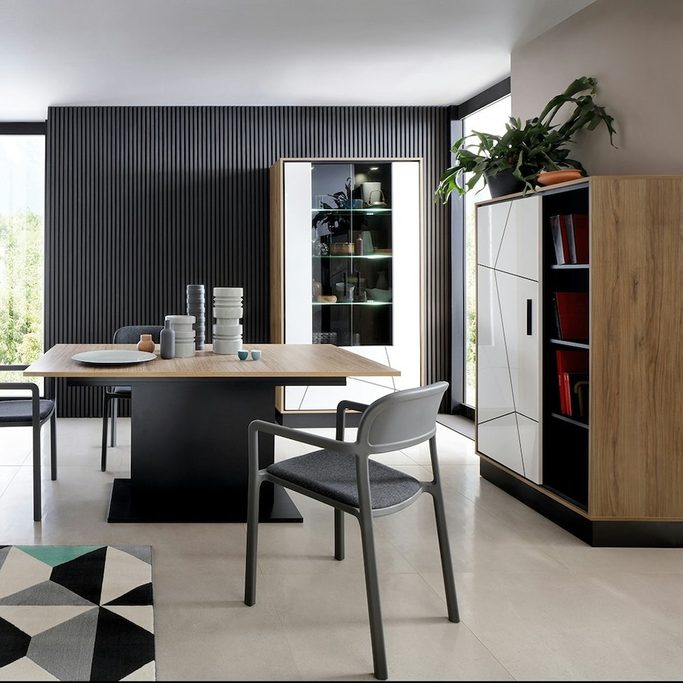 image 1 of Brolo Wide 1 Door Bookcase With the Walnut and Dark Panel Finish