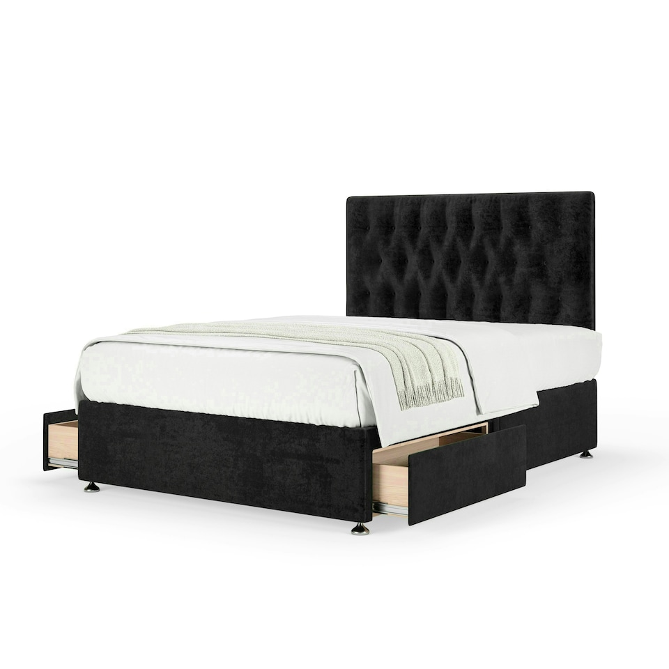 image 1 of Neptune Spring Black Naples Velvet 2 Drawer Divan Set And Lona Headboard King Size