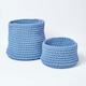 image 5 of Homescapes Blue Cotton Knitted Round Storage Basket - 42 x 37cm | Blue | L