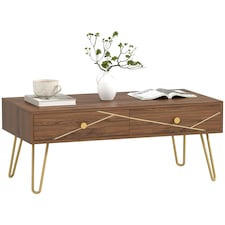 HOMCOM Coffee Table with Drawers, Living Room Table with Steel Base Brown