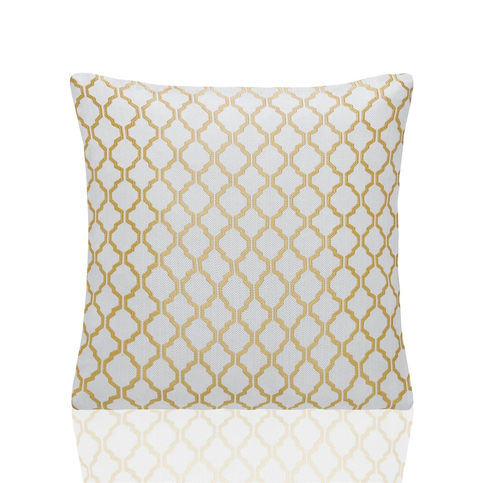 image 1 of Two Tone Geometric Jacquard 45cm x 45cm Ochre Cushion Set of 4 | Yellow | White | 45cm x 45cm x 10cm | 4