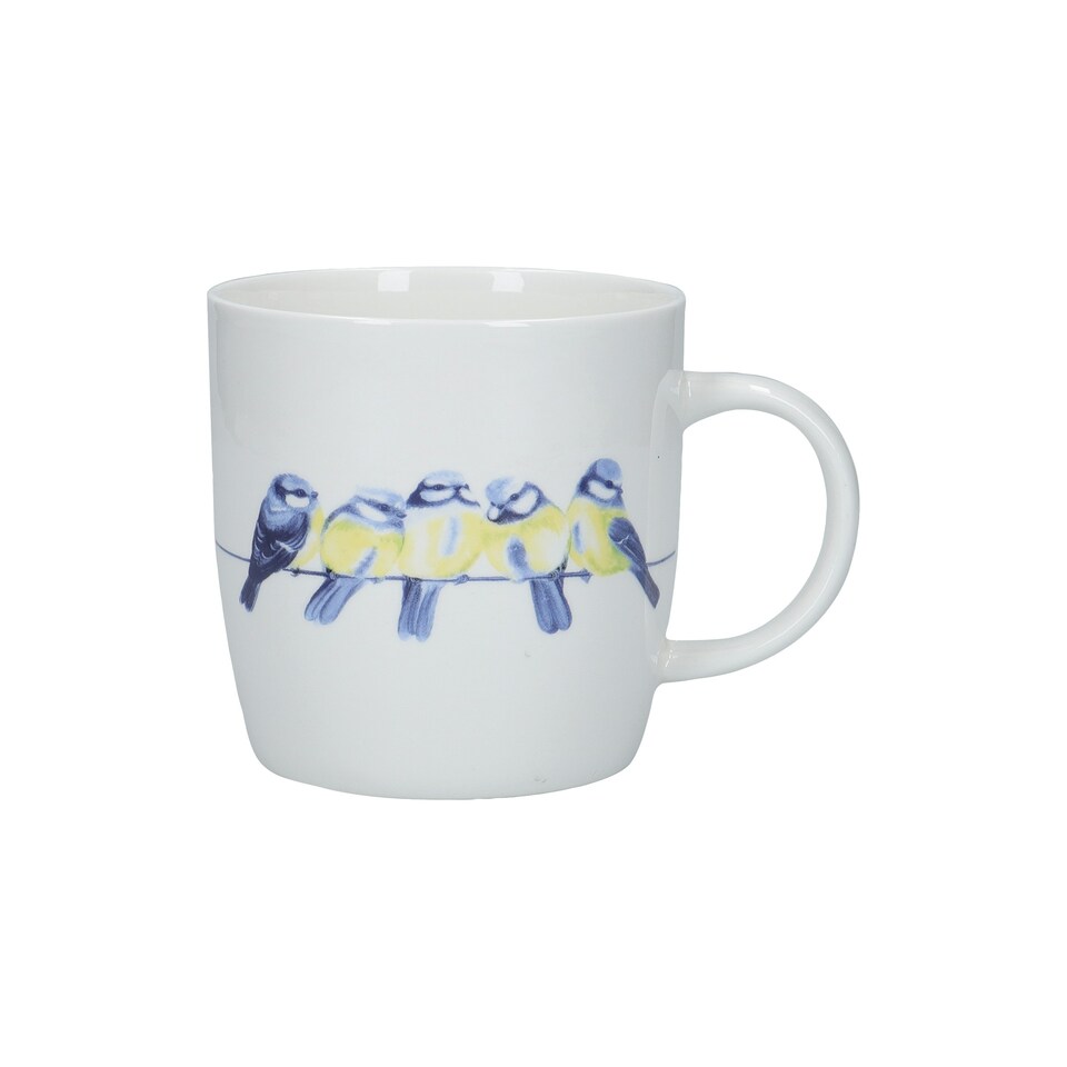 image 1 of KitchenCraft China 425ml British Birds Line Shaped Mug White