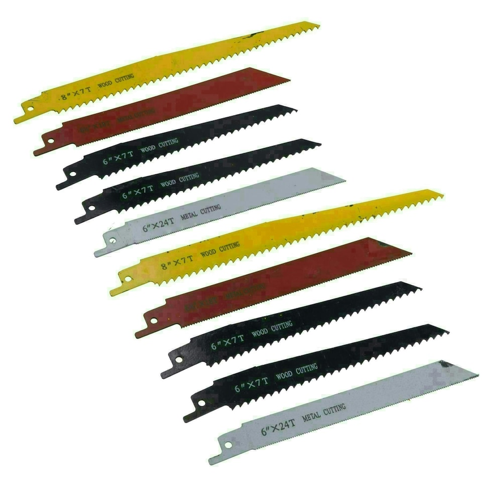image 1 of 10pc Reciprocating Saw Blade Set Blades Wood Metal Cutting 1/2" Shank TE747