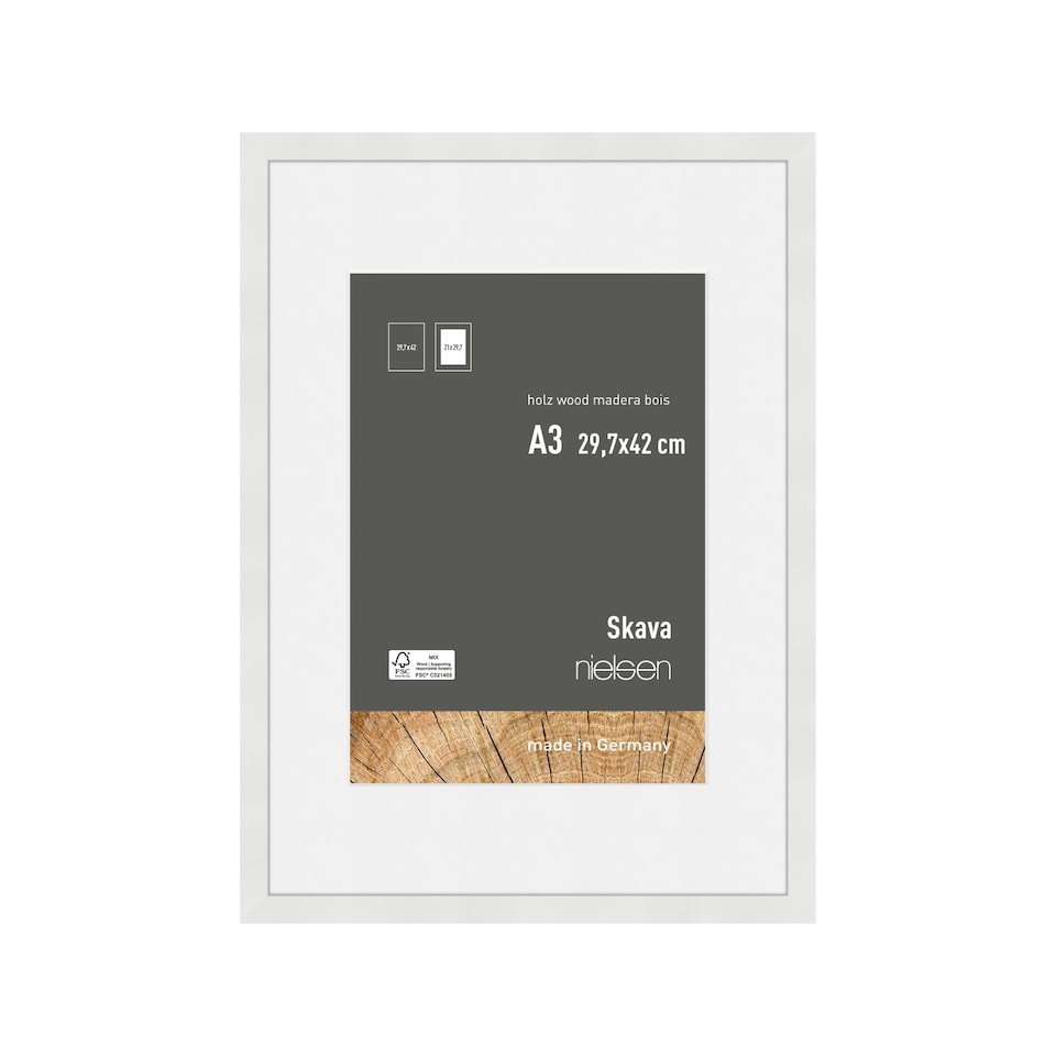 image 1 of Nielsen Skava Wooden Picture Frame with White Mount - Real Glass - Oak - A3 (29.7 x 42cm)