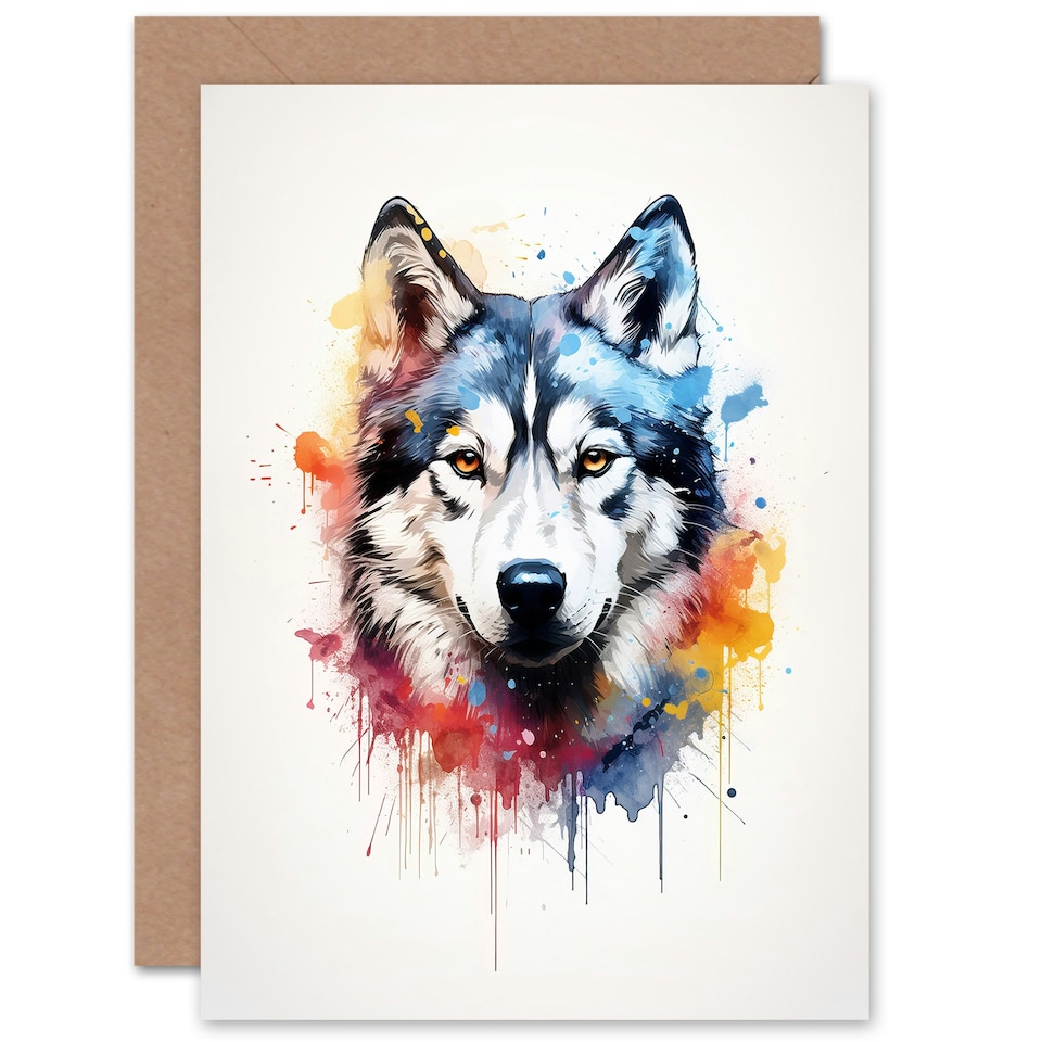 image 1 of Husky Dog Lovers Gift Watercolour Pet Portrait Art Card