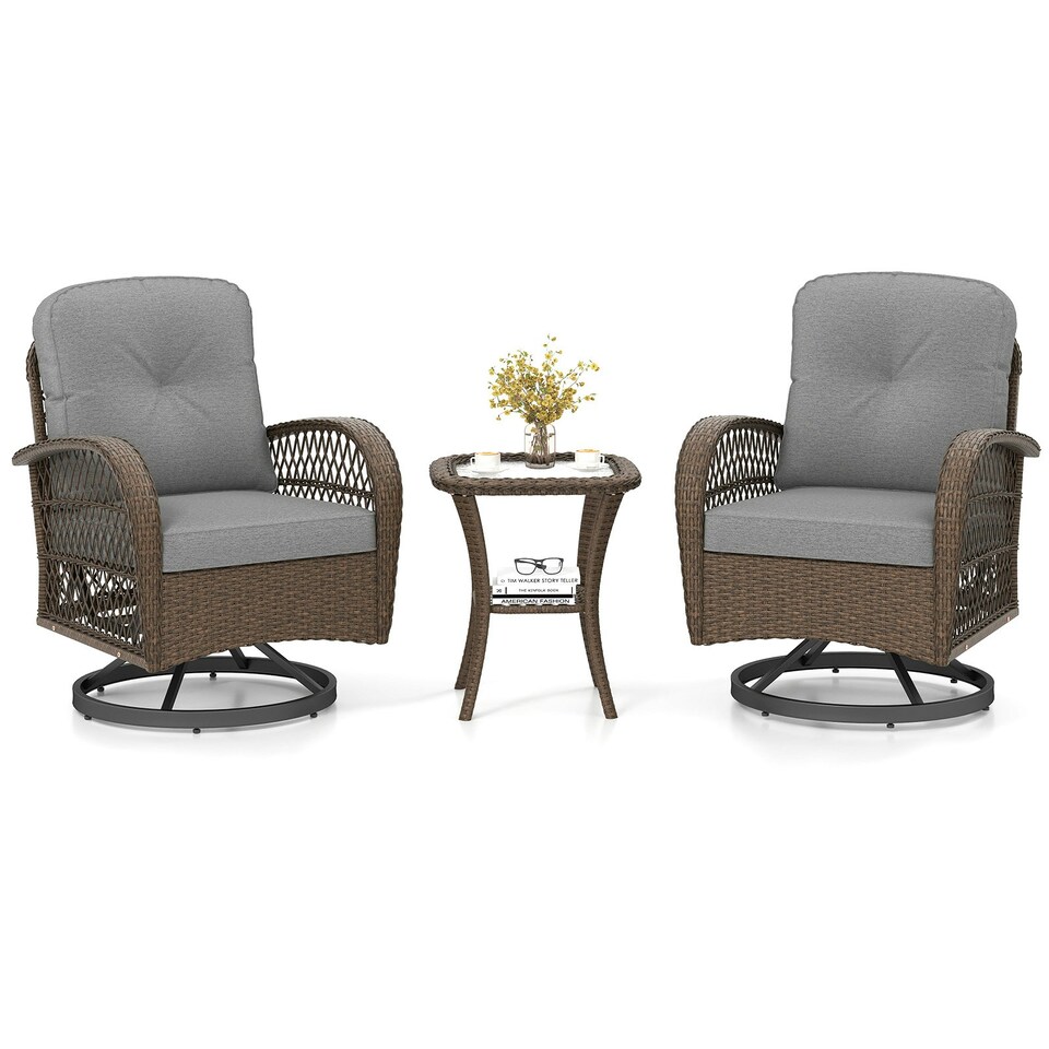 image 1 of COSTWAY 3 Pieces Patio Rattan Bistro Conversation Set Grey