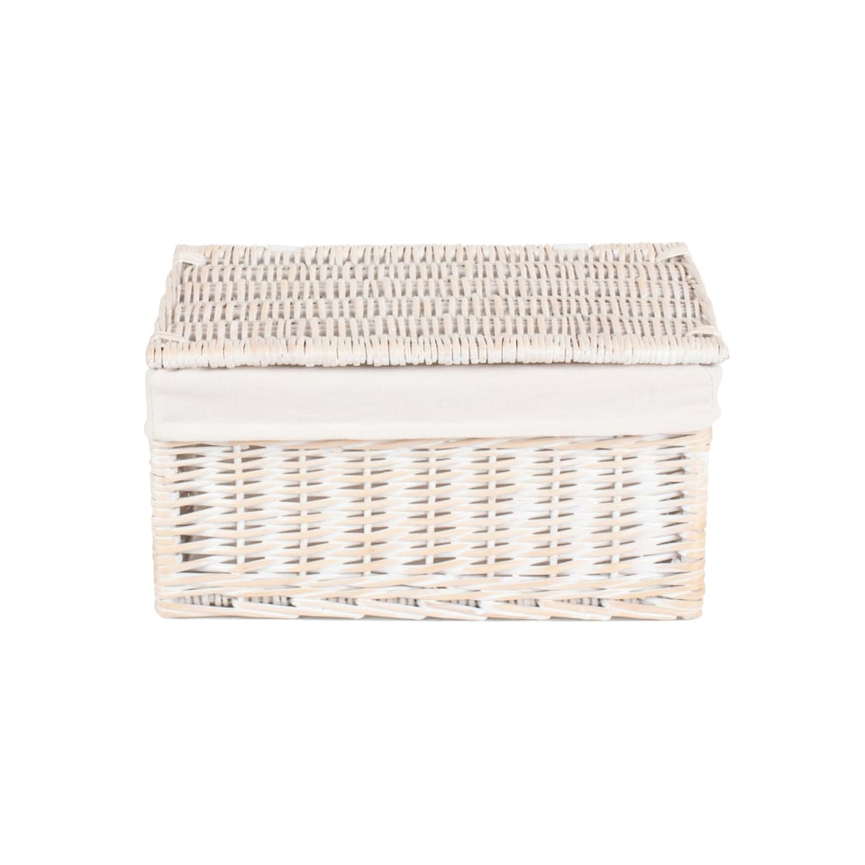 image 1 of White Wash Steamed Cotton Lined Wicker Storage Basket White | White | M
