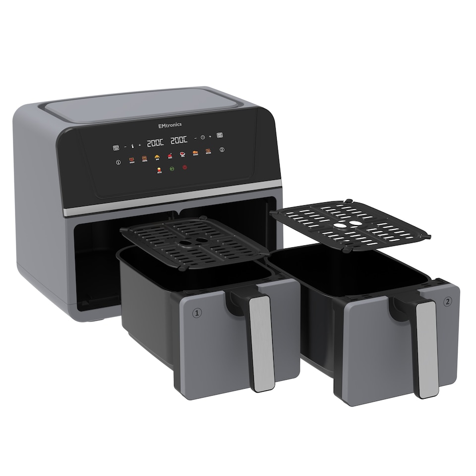 image 1 of EMtronics 8L Dual Digital  Air Fryer with Timer - Grey