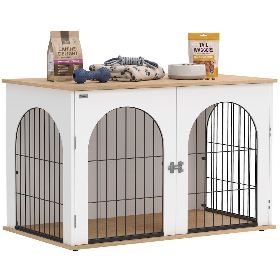 image 1 of PawHut Dog Crate Furniture, Indoor Dog Cage End Side Table, White