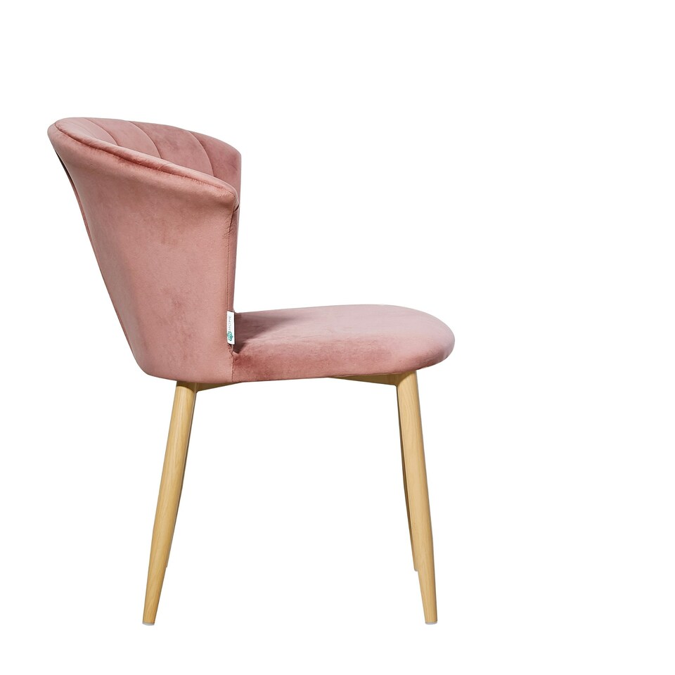 image 1 of Set of 4 Elsa Velvet Dining Chairs with Wooden Legs, Curved Back & Comfortable Seating Pink