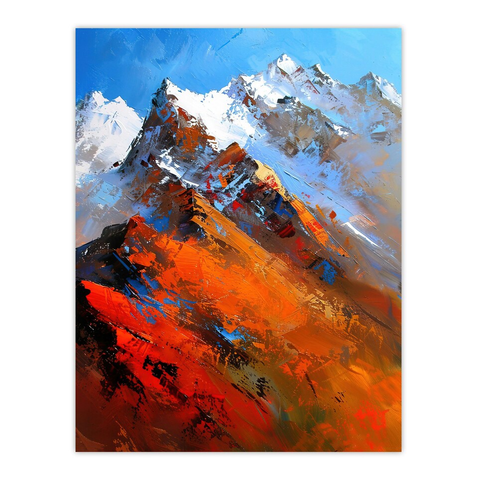 image 1 of Himalayan Mountain Range Palette Knife Black Framed Wall Art Print A4