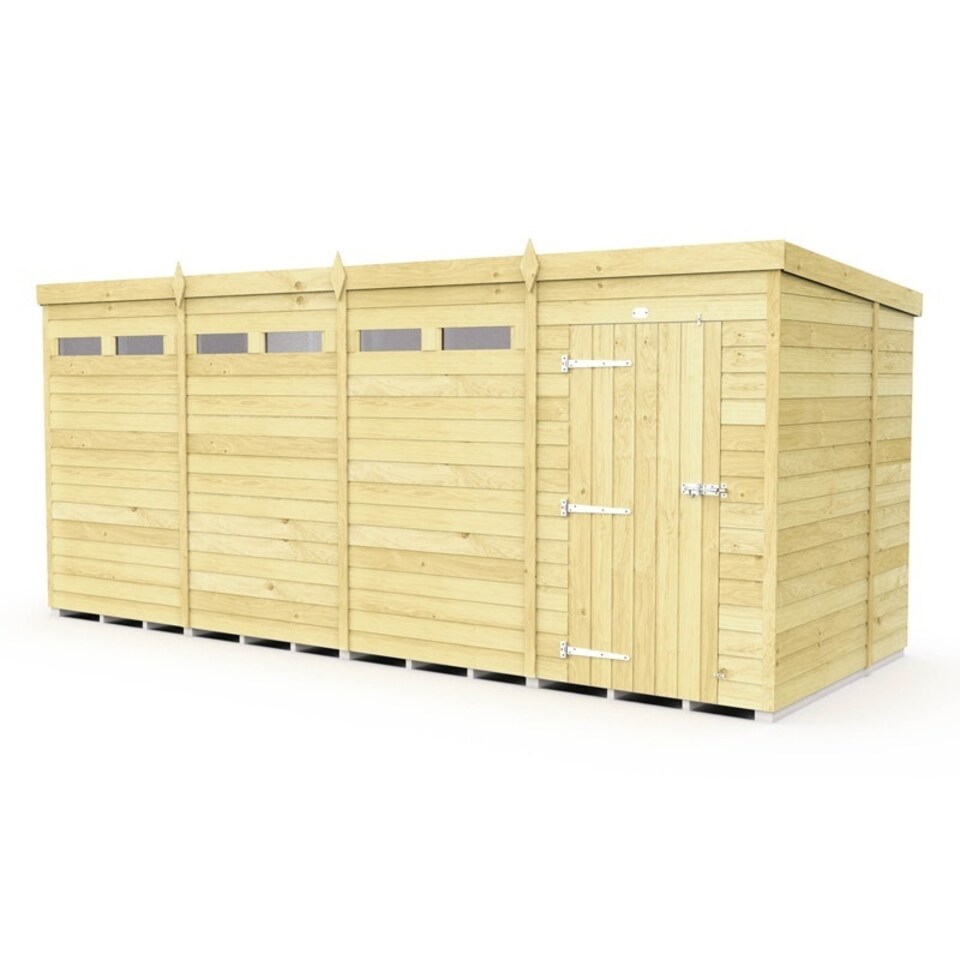 image 1 of 16 x 6 Feet Pent Security Shed - Single Door - Wood - L178 x W474 x H201 cm Brown