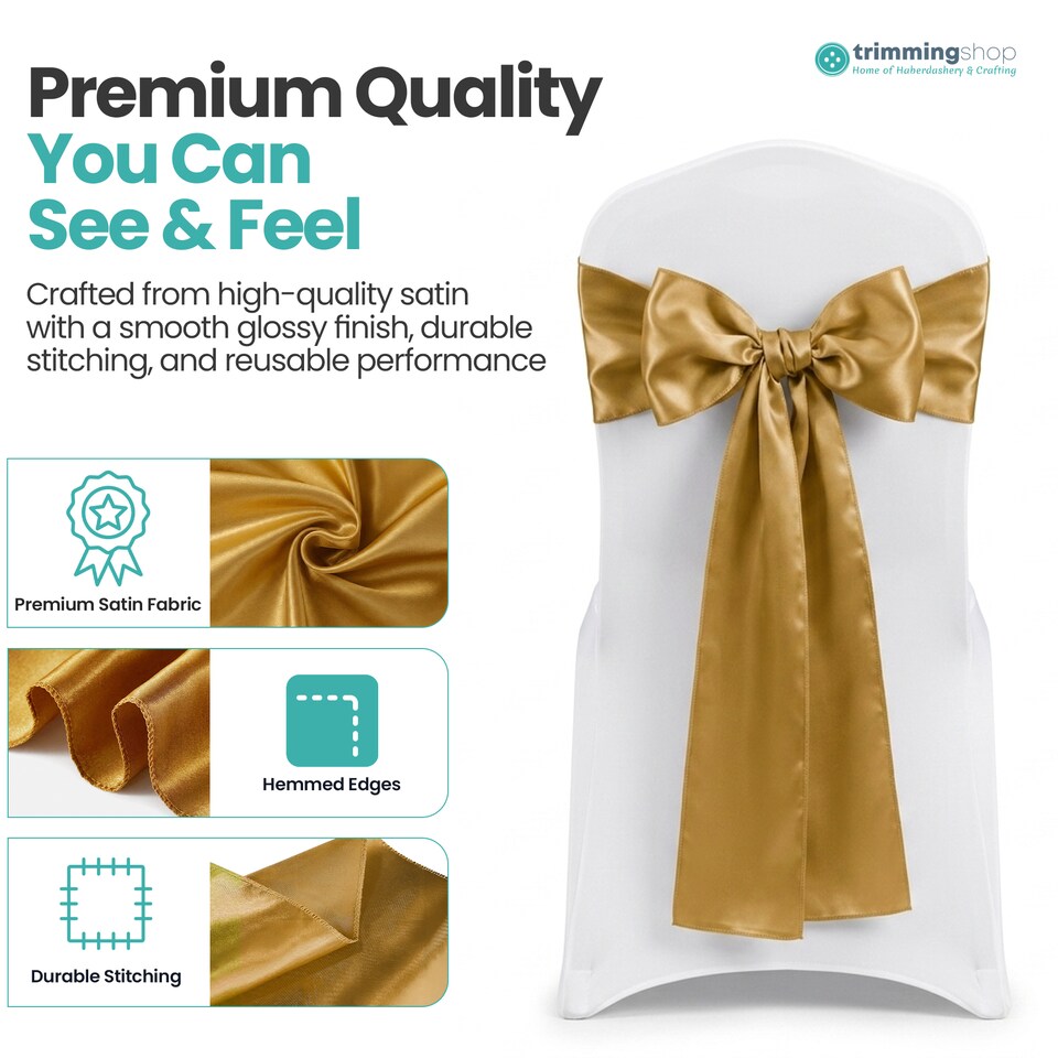 image 1 of 7"x108" Satin Chair Sash, Chair Sashes Hammed Edges Bow Tie - 1pc