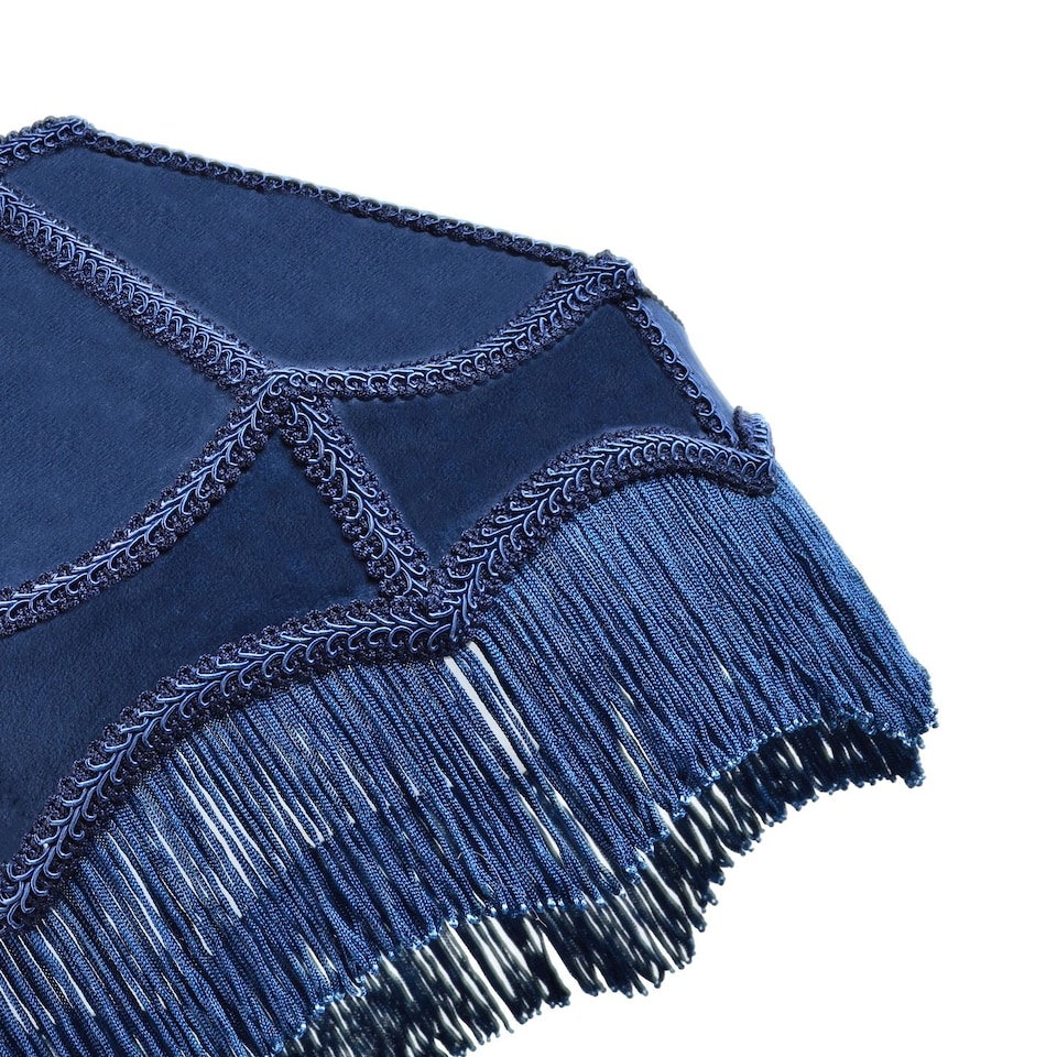 image 1 of Traditional Victorian Empire Lampshade in Midnight Blue Velvet with Tassels | Blue