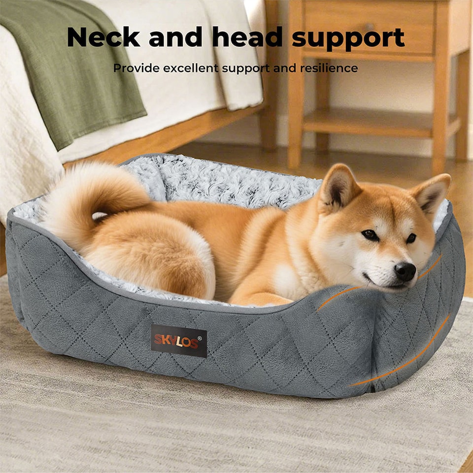image 1 of Skylos Large Dog Bed Pet Cushion Fluffy Plush Washable for Calming Anxiety | Grey | Large | L