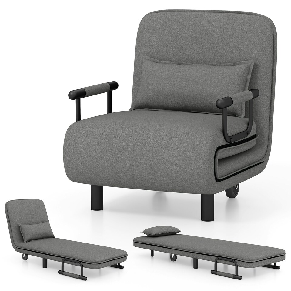 image 1 of COSTWAY 3-in-1 Convertible Sofa Bed Sleeper Chair Dark Grey Grey