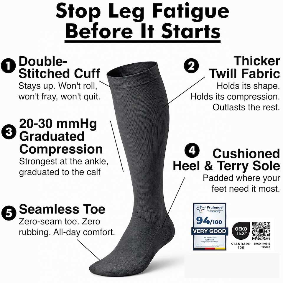 image 1 of aZengear Compression Socks, Anti DVT Knee-High, Swollen Legs, Varicose Veins, Shin Splints Calf Pressure Support (Black, S/M)