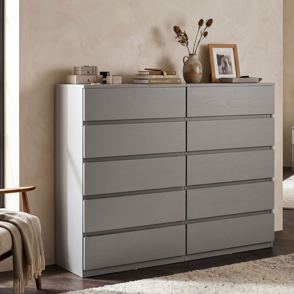 image 1 of HOMCOM Bedroom Chest of Drawers, 5 Drawers Dresser, Drawer Unit | Grey | Grey