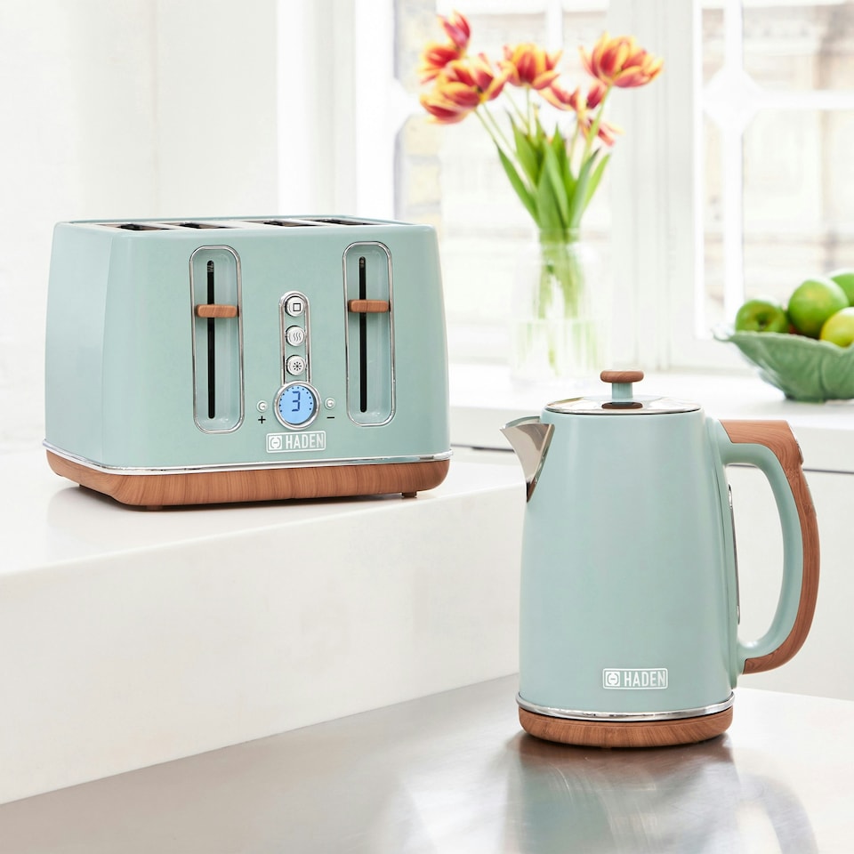 image 1 of HADEN Dorchester Sage Triple Pack - Kettle, 4 Slice Toaster & Microwave Oven