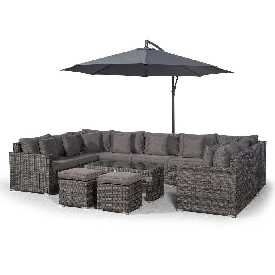 image 1 of Havana 9 Seat Rattan Sofa Conversation Set w/ Coffee Table and 2 Stools Grey | Grey