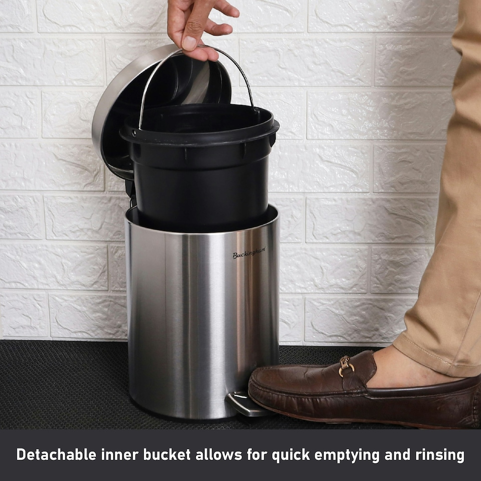 image 1 of Buckingham Stainless Steel Soft Closing Round Pedal Waste Bin 5 Litre , Brushed Finish