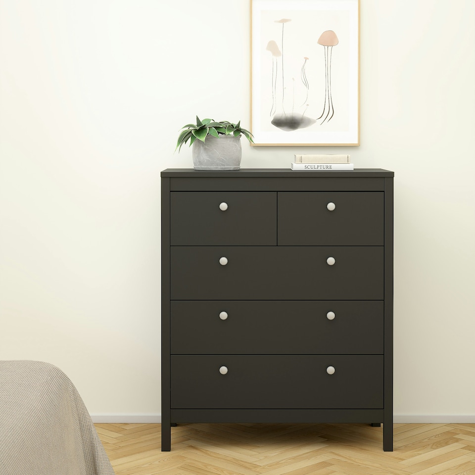 image 1 of Madrid 3 Piece Bundle, Bedside, Chest and 3 Door Wardrobe in Matt Black