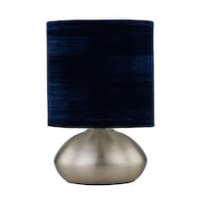 Jenson - Brushed Chrome Touch Table Lamp with Blue Velvet Shade