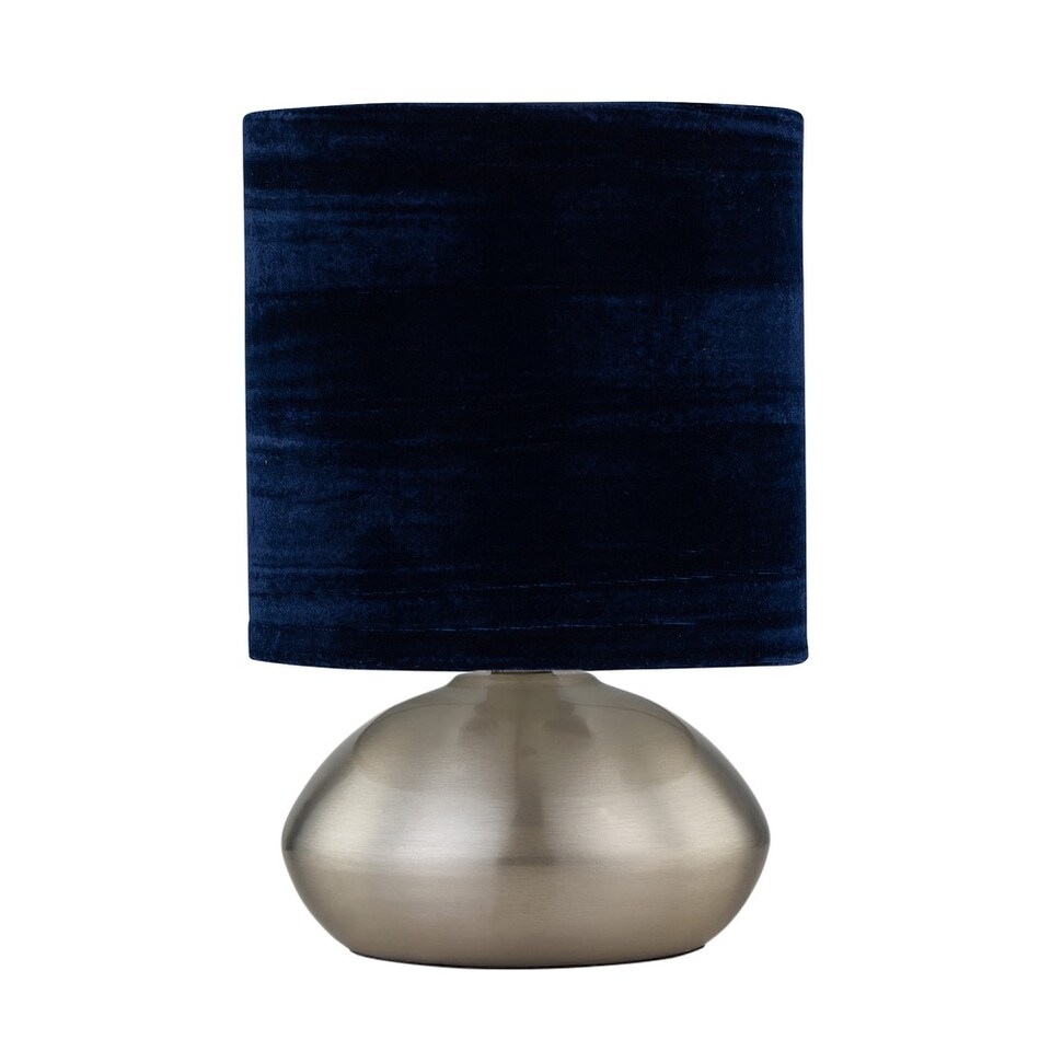 image 1 of Jenson - Brushed Chrome Touch Table Lamp with Blue Velvet Shade