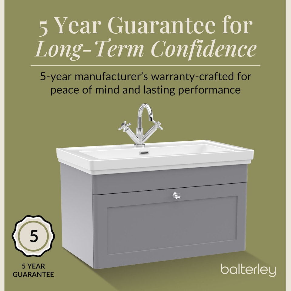 image 1 of Bathroom Wall Hung 1-Drawer Vanity Unit & Fireclay Basin, Grey, 800mm | Grey | Satin Grey | 470 x 830 x 496mm