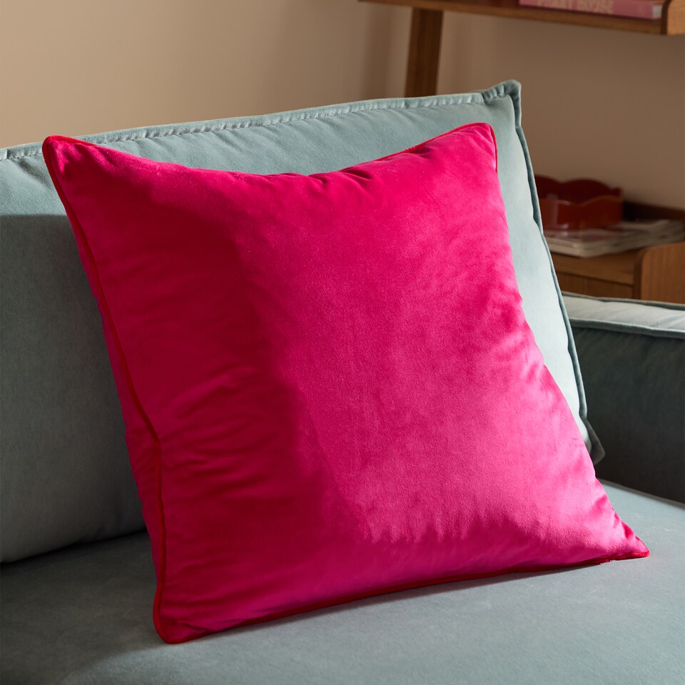 image 1 of Furn Meridian Velvet Cushion | Pink | Pink/Red