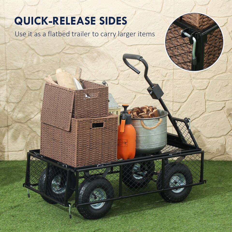 image 1 of Outsunny Garden Cart with Removable Liner, Quick-Release Sides, Blue