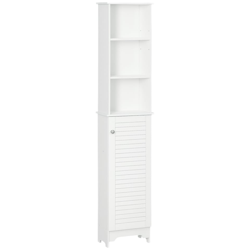 image 1 of HOMCOM 165cm Freestanding Slimline Bathroom Storage Cabinet w/ 6 Shelves White