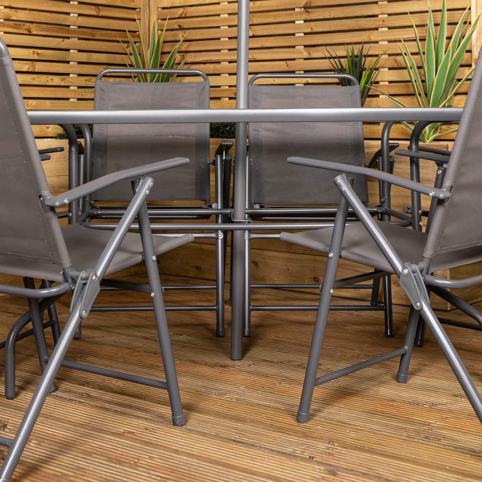 image 1 of Samuel Alexander Outdoor 6 Seater Glass Top Table and Chairs Patio Set with Parasol in Grey