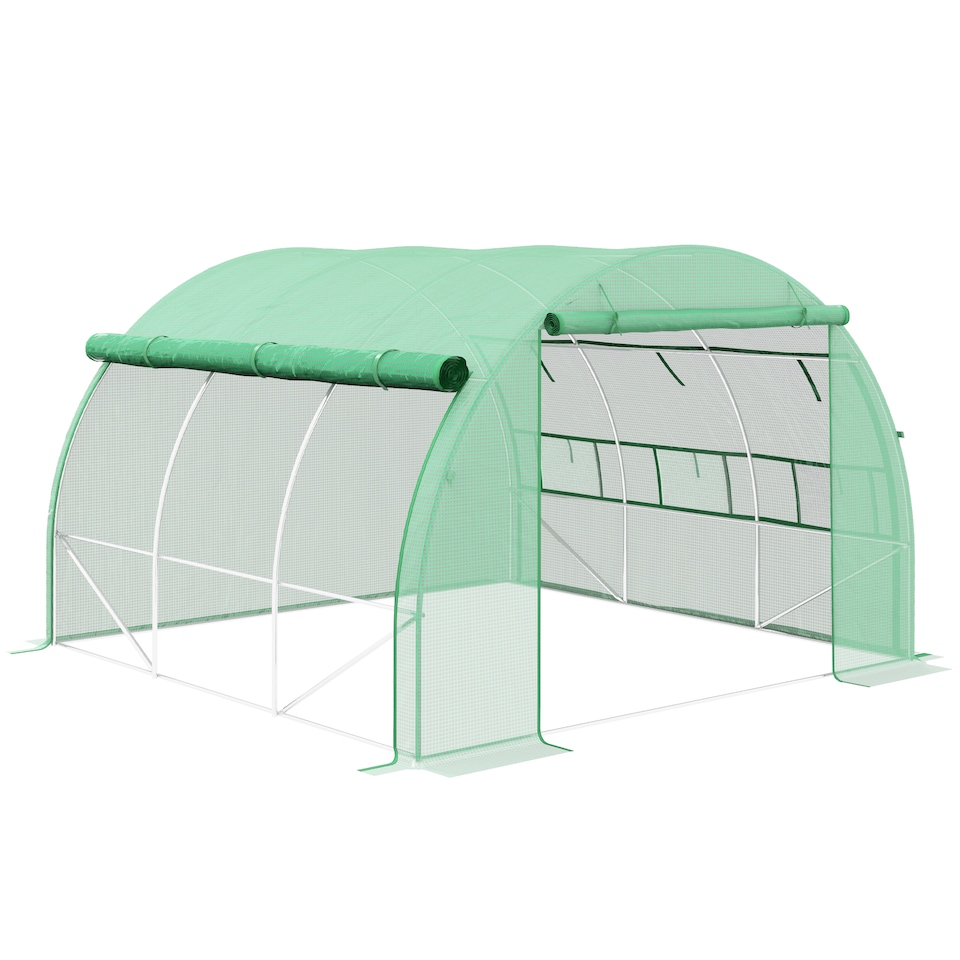 image 1 of Outsunny 3 x 3 x 2 m Polytunnel Greenhouse Pollytunnel Tent Steel Frame Green
